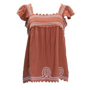 J.Marie The Ryan Top XS, S, M, L Burnt Orange, White Embroidered Texas Longhorns